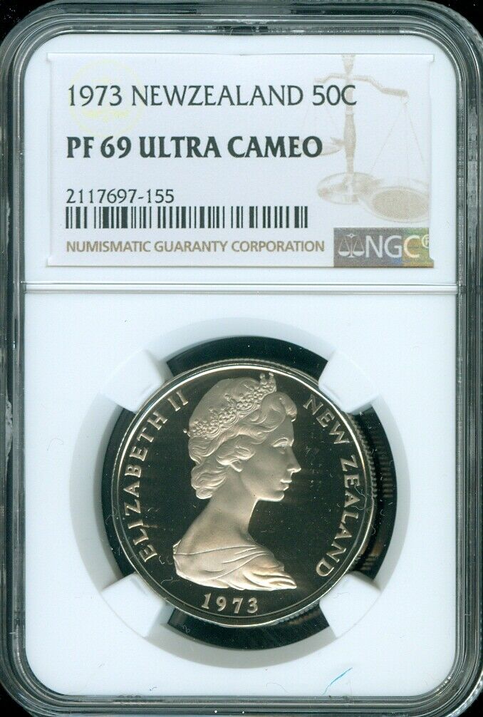1973 New Zealand 50 Cents Ngc Pf 69 Ultra Cameo Proof Coin Finest Graded